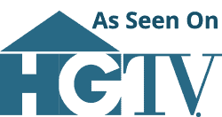 Logo with the text "As Seen On HGTV," featuring a stylized roof above the letters "HGTV," perfect for showcasing trusted Twin Cities home services.